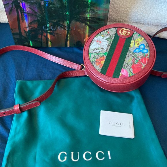 Gucci Ophidia GG Flora Mini Backpack In Red Leather - Picture 5 of 11